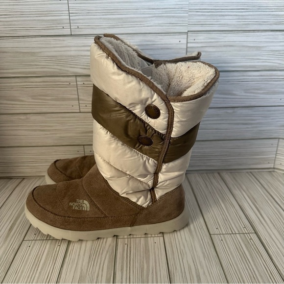 The North Face Thermoball Roll Down Pull On Winter Boots Leather Womens - Picture 2 of 11